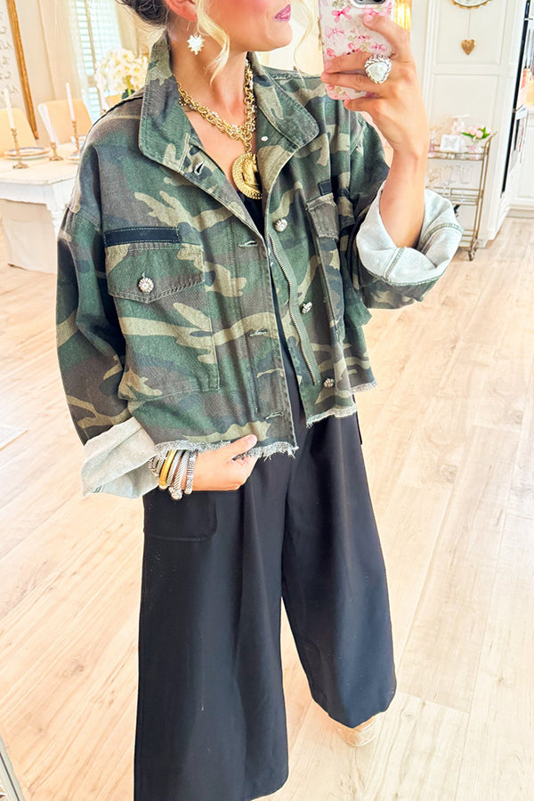Olive Camo Button Up Jacket