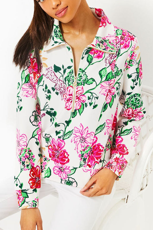Casual Floral Print Zip-Up Sweatshirt