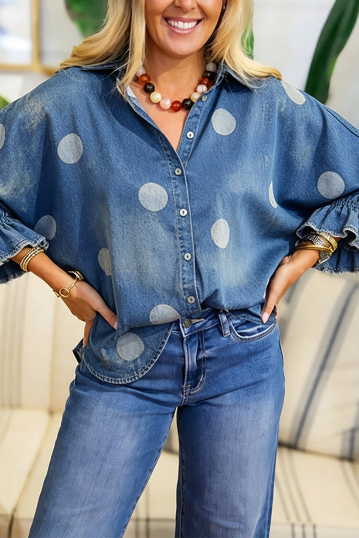 Casual Ruffles Sleeve Denim Top