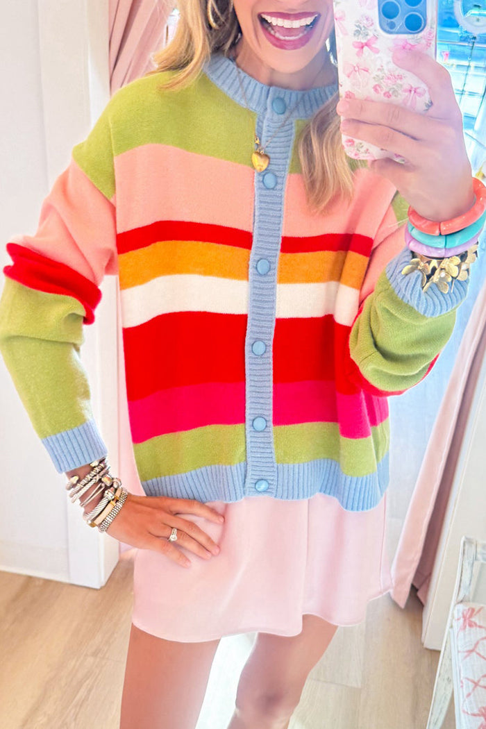 Rainbow Stripe Button Front Cardigan