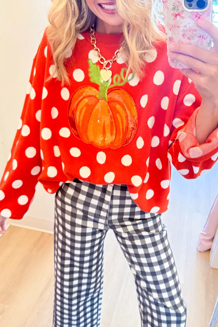 Pumpkin Polka Dot Sweater