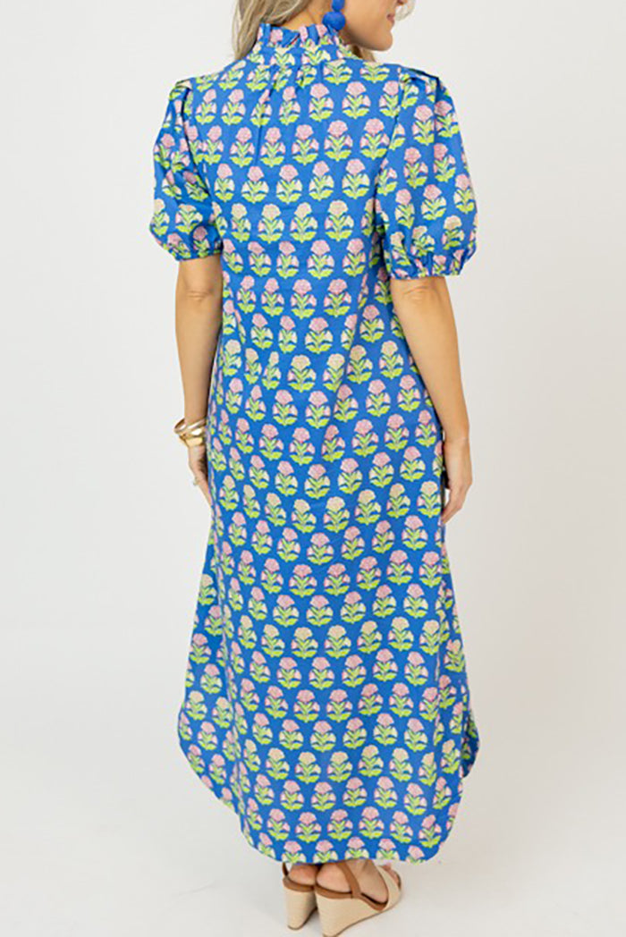 Puff Sleeve Floral Button Midi Dress