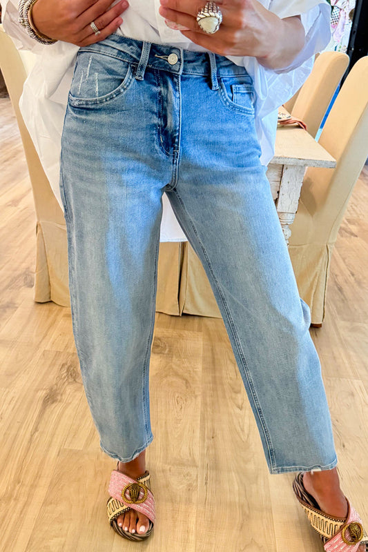 Casual Light Wash Barrel Jeans