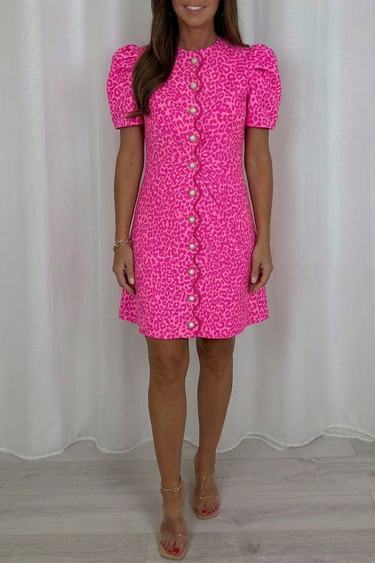 Scallop Trim Leopard Dress