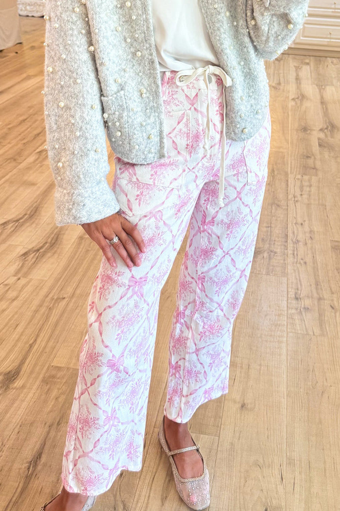 Floral Ribbon Barrel Pants