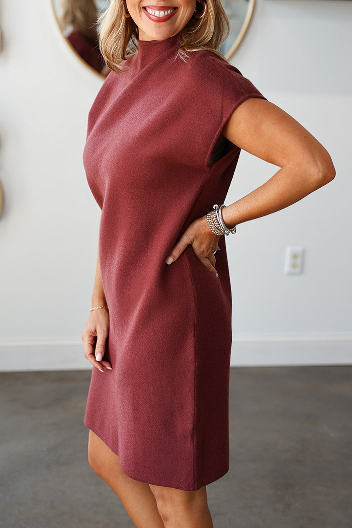 Mock Neck Shift Knit Dress