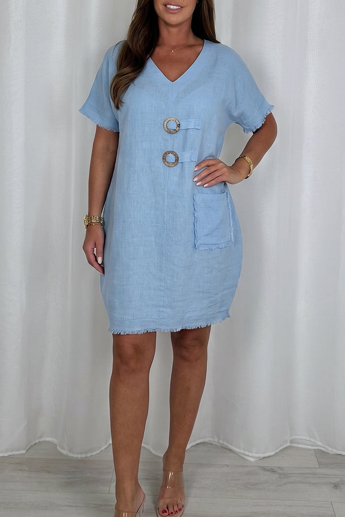 Frayed Edge Short Sleeve Shift Dress