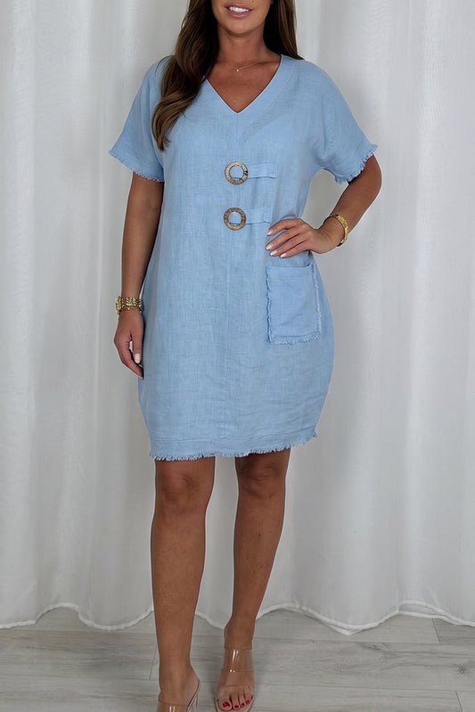Frayed Edge Short Sleeve Shift Dress