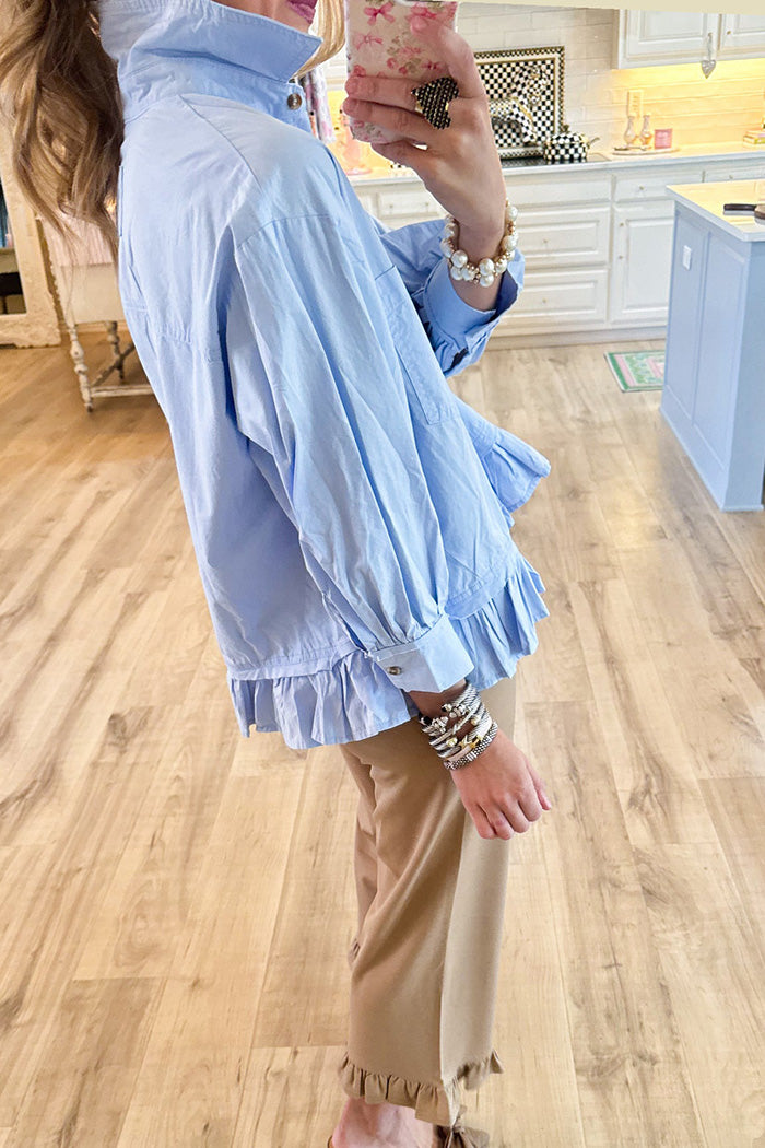 Ruffle Hem Button Down Top