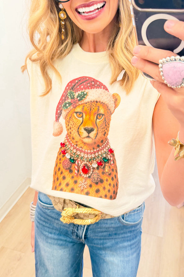 Leopard Santa Jeweled Collar Tee