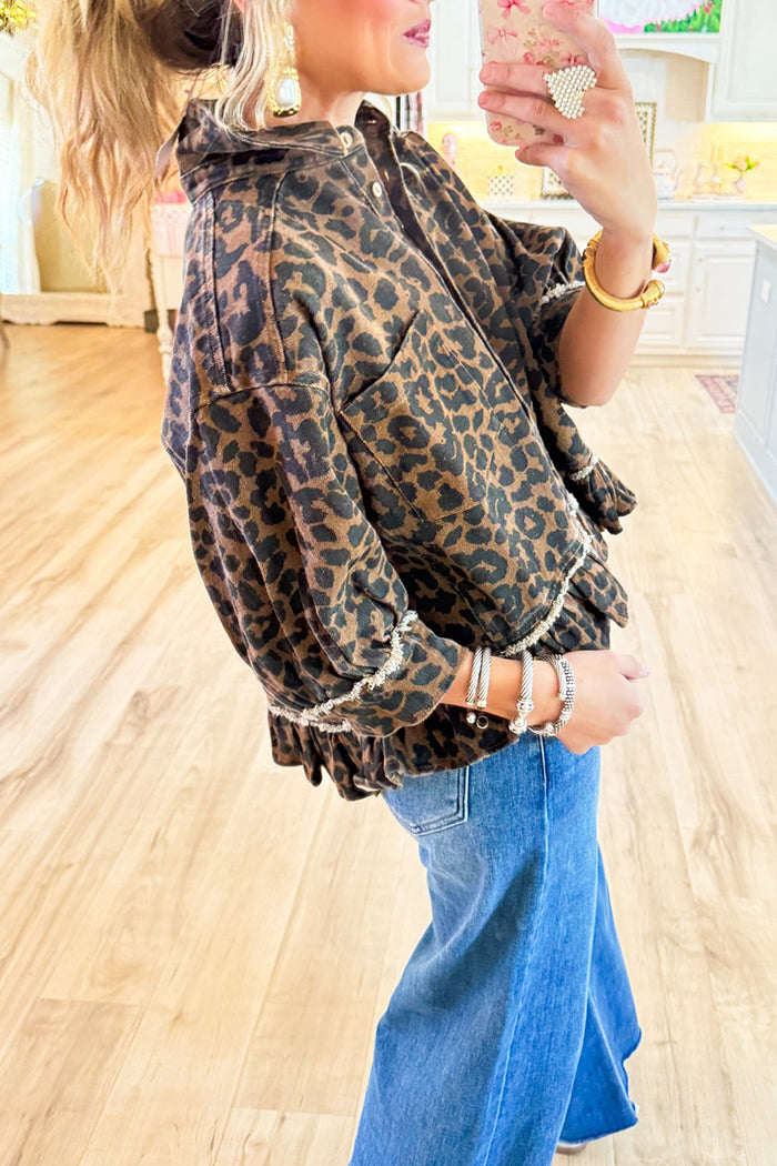 Casual Leopard Ruffle Hem Top