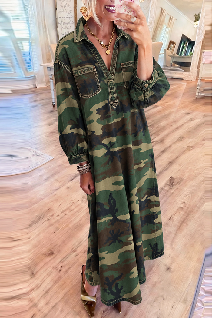 Camo Denim Pocket Maxi Dress