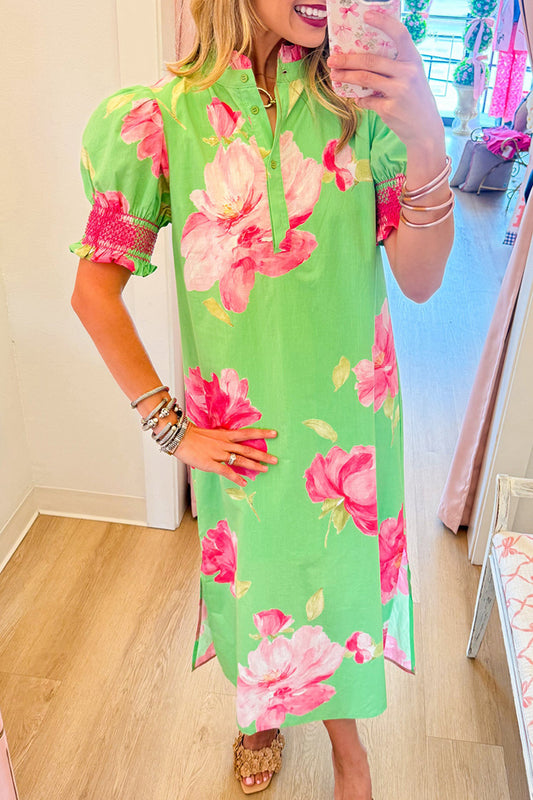 Floral Ruffle Neck Midi Dress