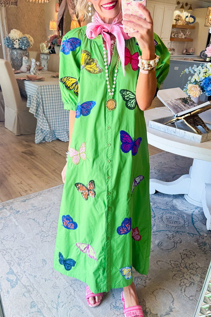 Butterfly Print Short Sleeve Midi Dress