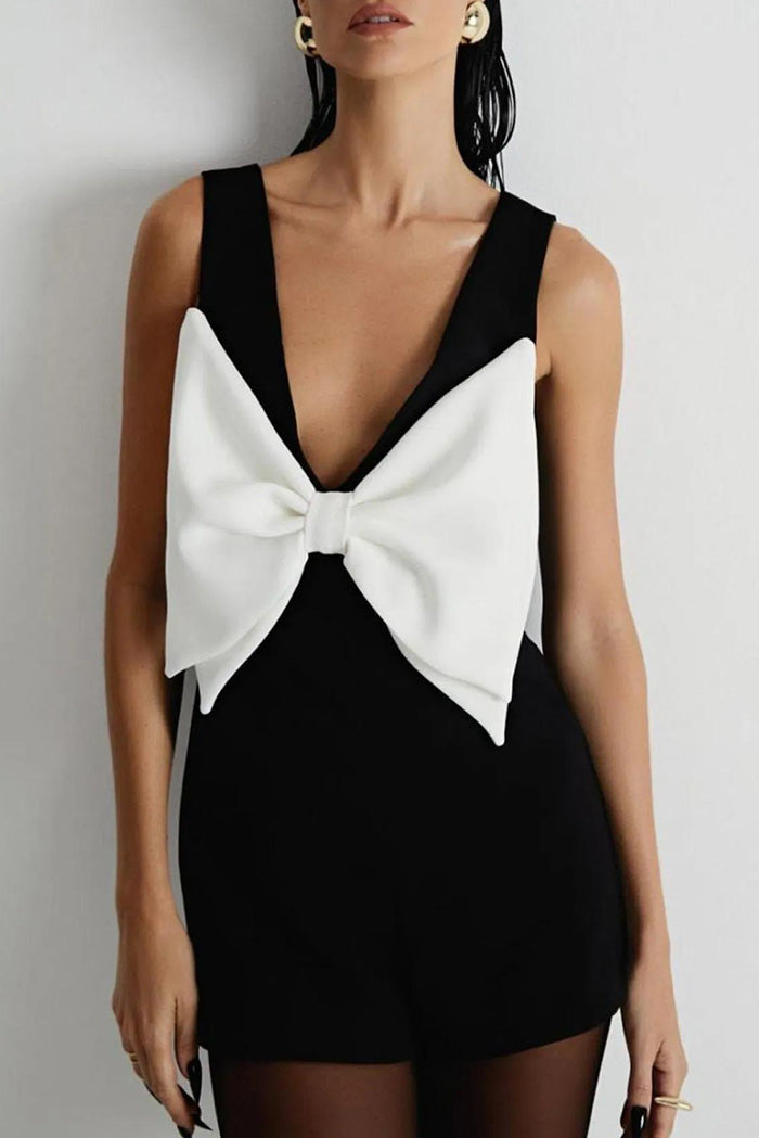 Contrast Bow Front Sleeveless Mini Jumpsuit