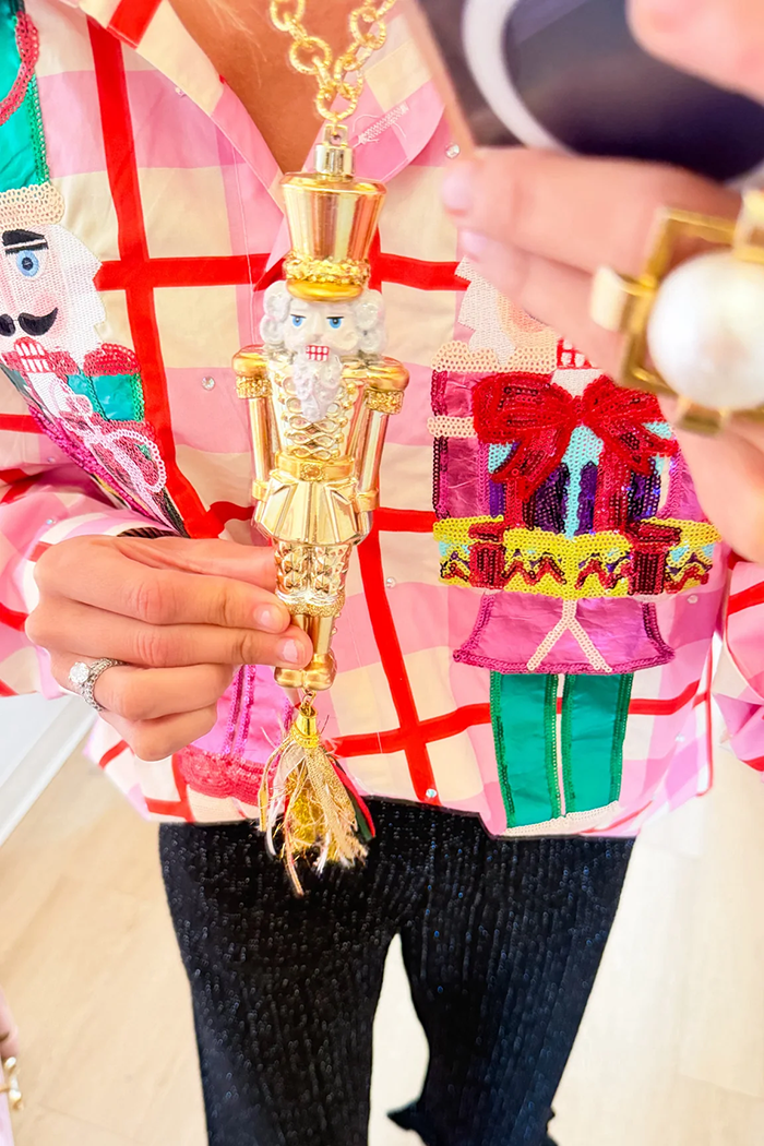 Pink Red Plaid Nutcracker Top