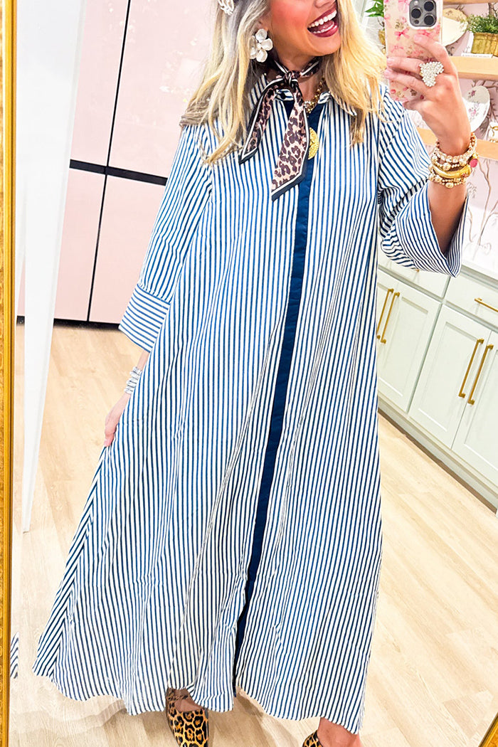 Stripe 3/4 Sleeve Midi Dress