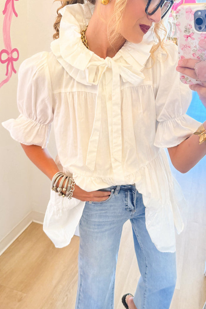 Off White High Ruffle Neck Dress