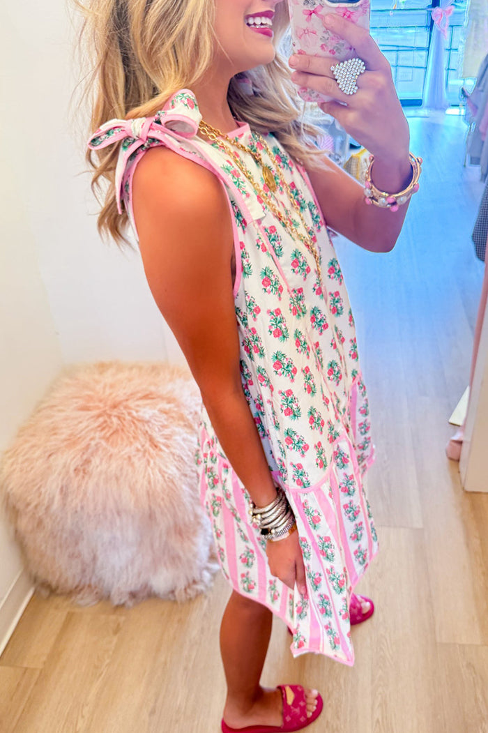 Shoulder Tie Floral Pocket Dress