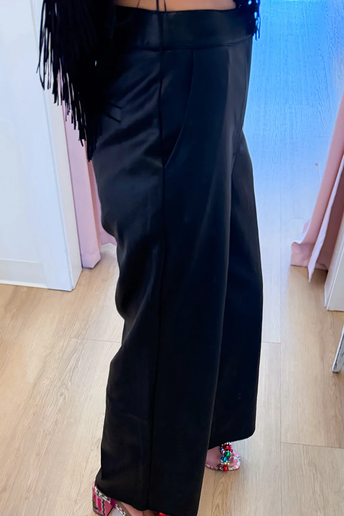 Black Faux Leather Wide Leg Pants