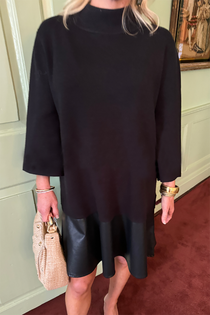 Knitted Leather Trim Dress