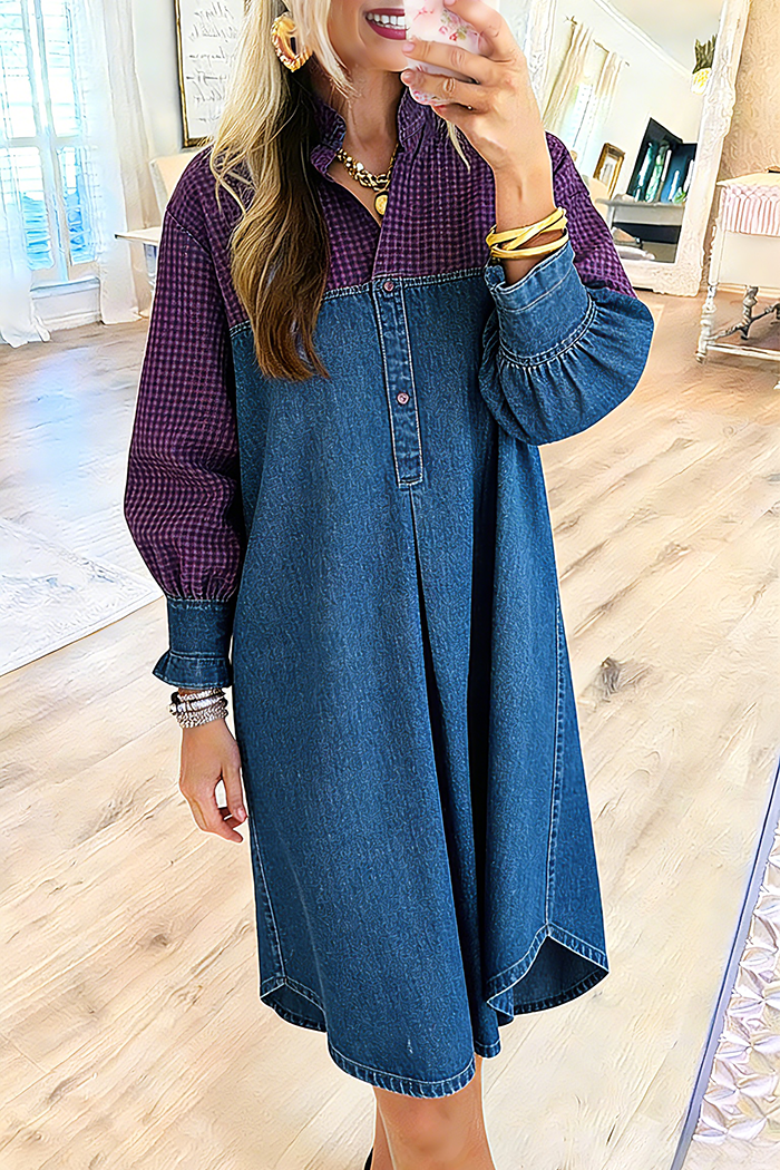 Plaid Panel Denim Dress