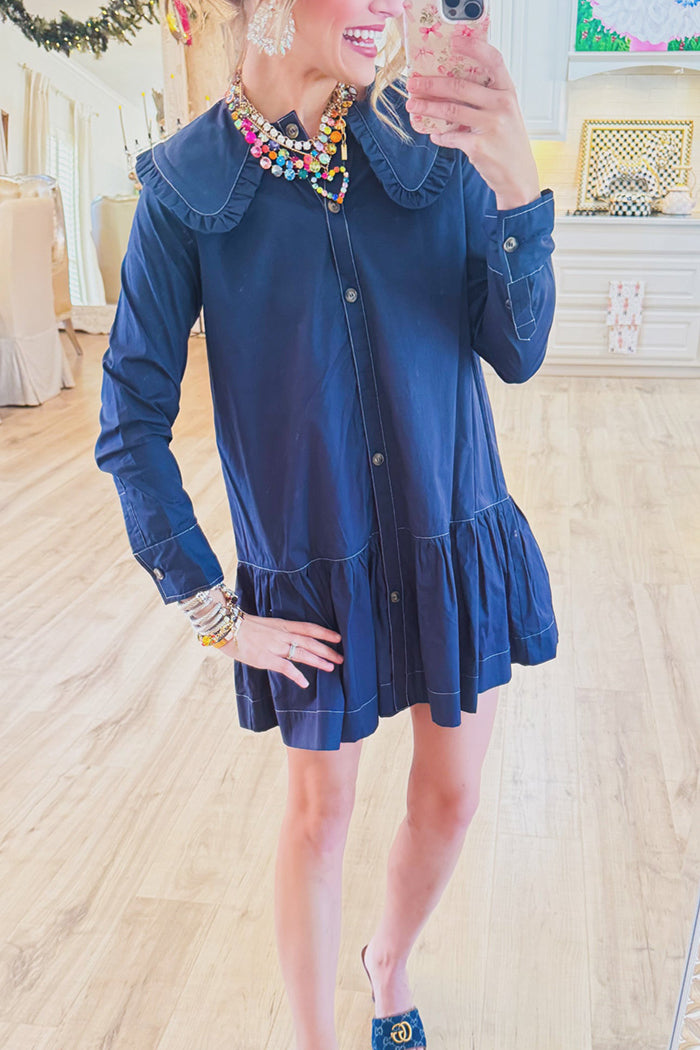 Navy Contrast Stitch Sailor Collar Dress