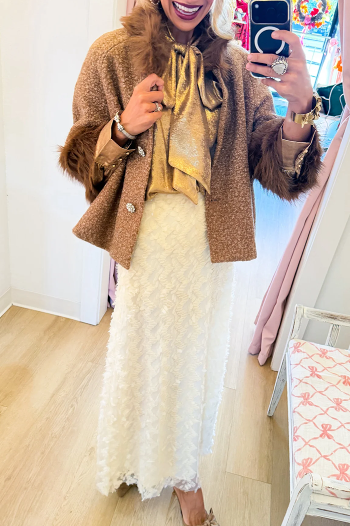 Mocha Boucle Fur Trim Jacket