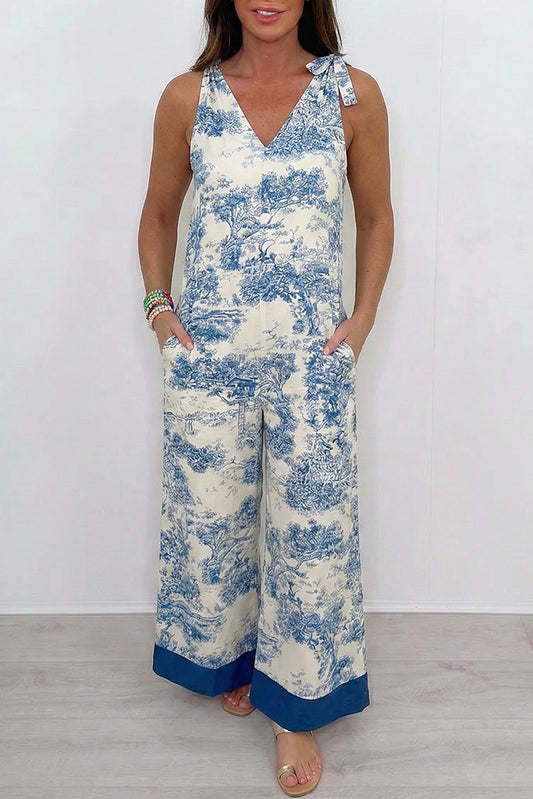 Casual Cotton-Linen Pocket Wide Leg Jumpsuit