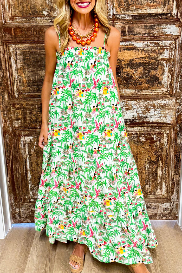 Green Beach Print Maxi Dress