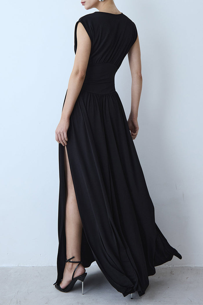Deep V-Neck Slit Maxi Dress