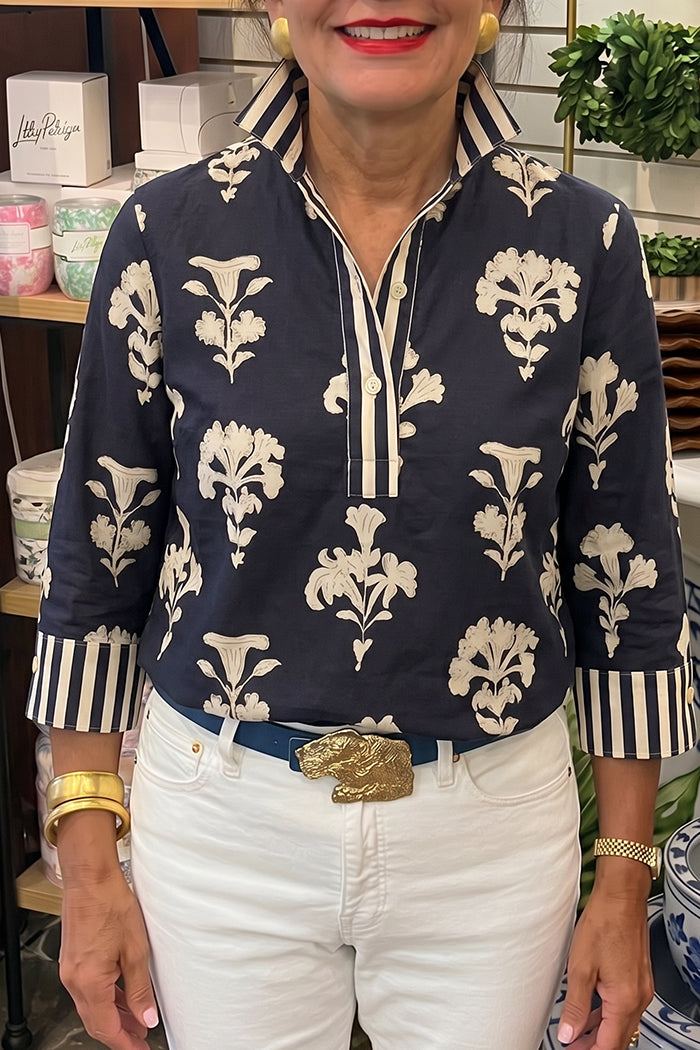Botanical Cuff Trim Popover Top