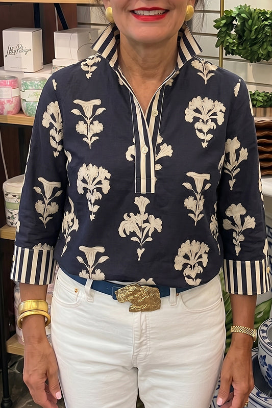 Botanical Cuff Trim Popover Top