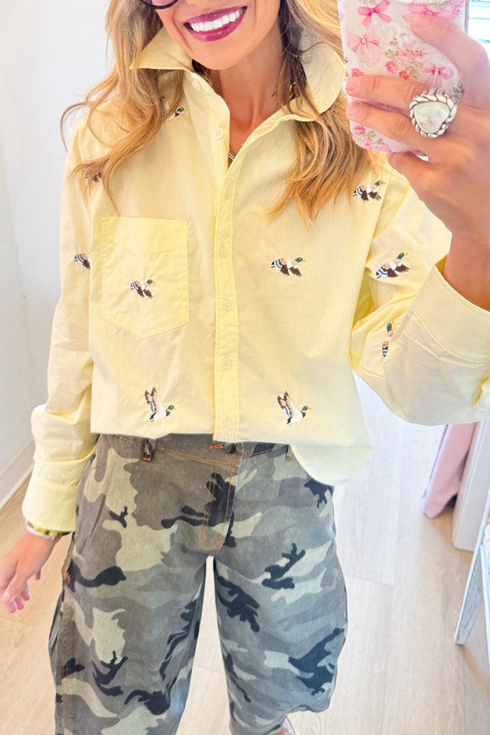 Mallard Embroidered Button Up Top