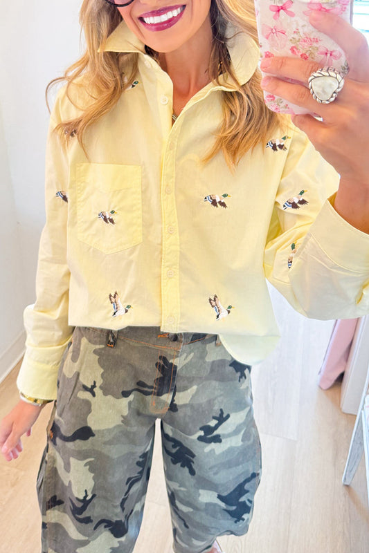 Mallard Embroidered Button Up Top