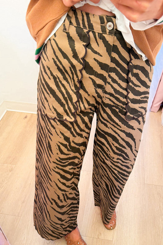 Mocha Zebra Scallop Pocket Pants