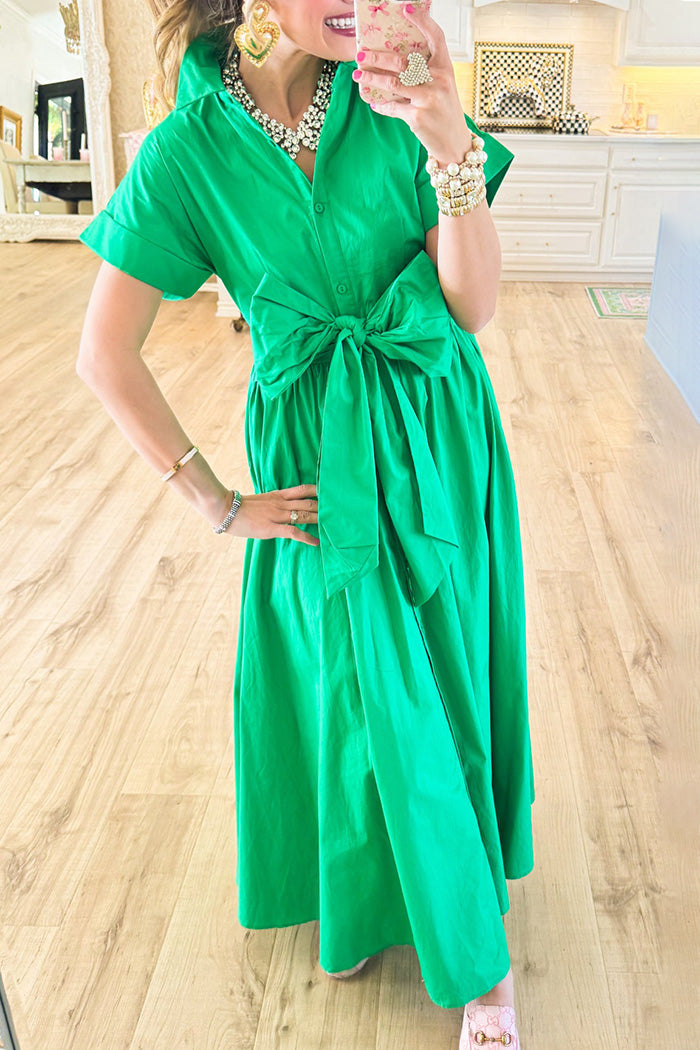 Button Up Bow Midi Dress