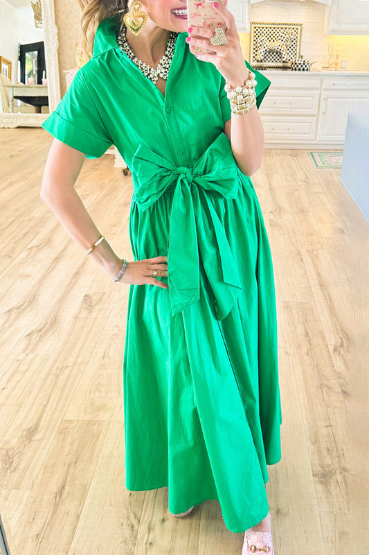 Button Up Bow Midi Dress