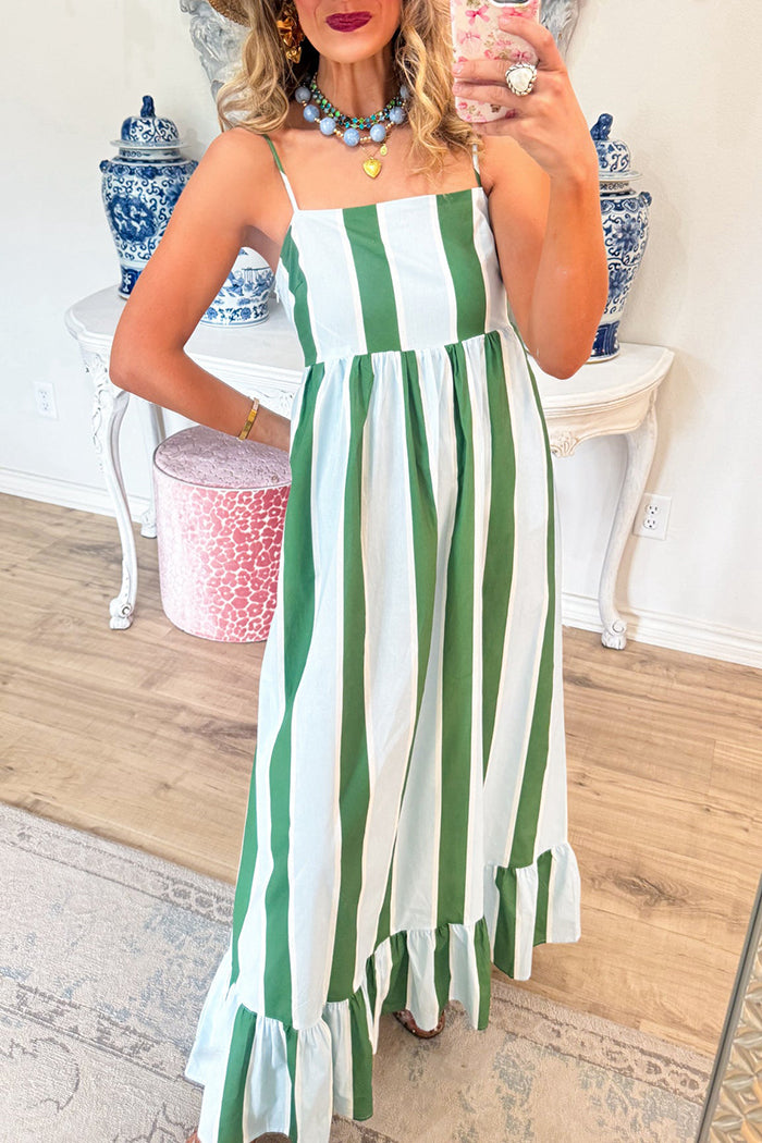 Stripe Ruffle Hem Maxi Dress
