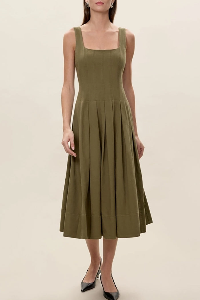 Square Neck Flared Hem Pocket Dress