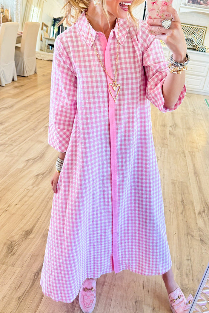 Gingham Button Down Midi Dress