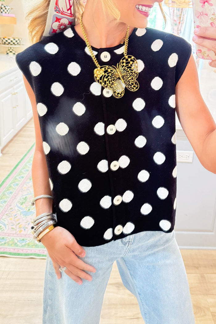 Casual Polka Dot Sleeveless Cardigan