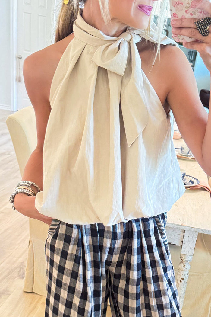 Sleeveless Bubble Hem Bow Top