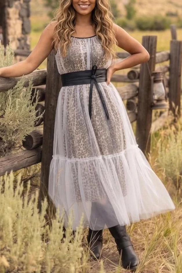 Leopard Mesh Strappy Dress