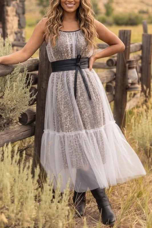 Leopard Mesh Strappy Dress