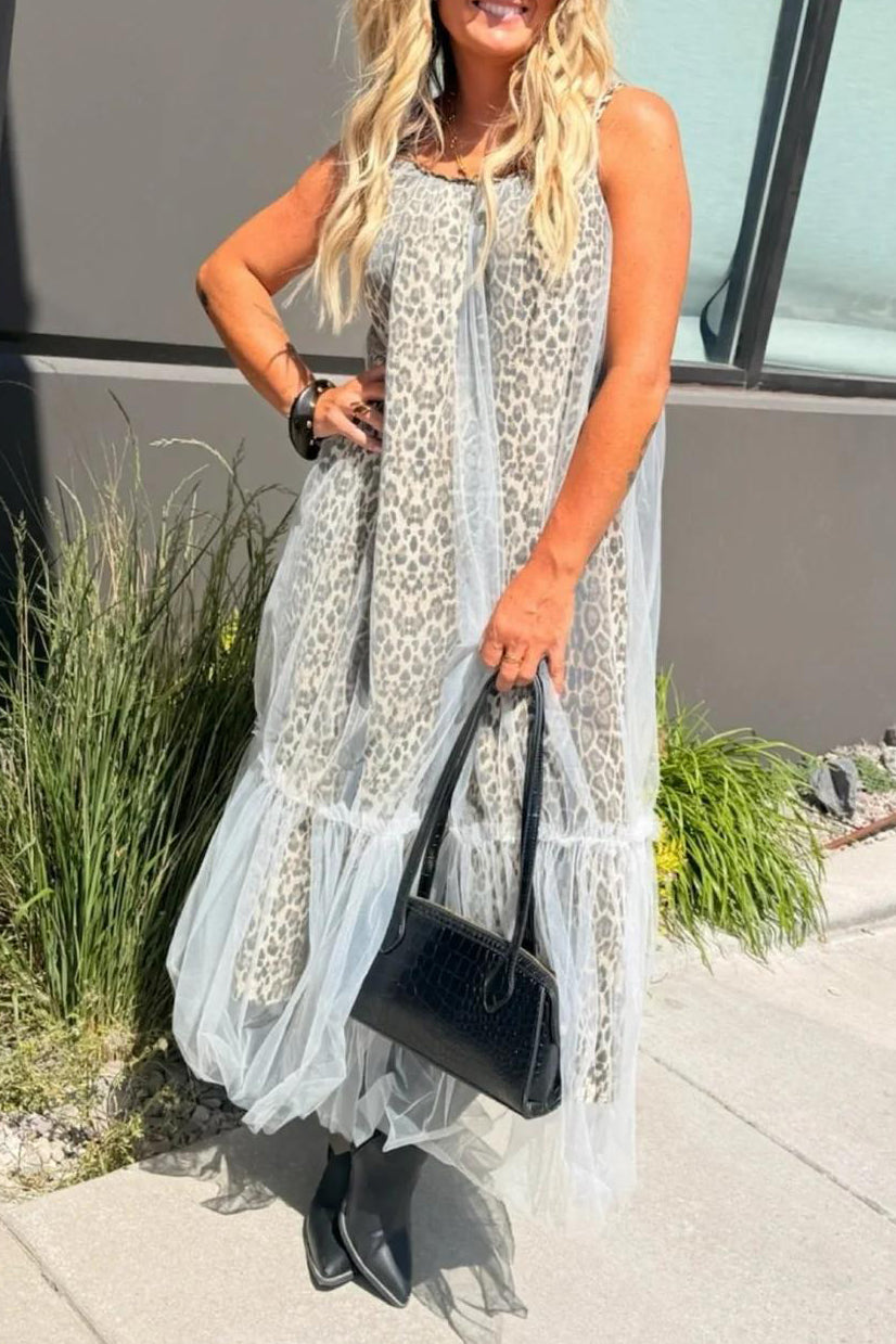 Leopard Mesh Strappy Dress