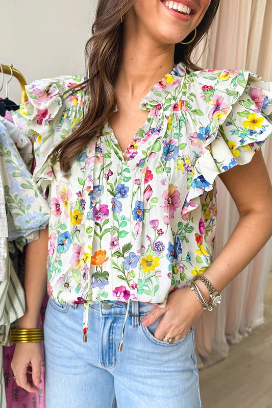 Ruffled Sleeve Lace-Up Top